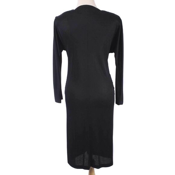 Vintage CARTERET 80s Black Sheath Cocktail Dress with Metal Mesh Neckline Sz 10 - Picture 4 of 6